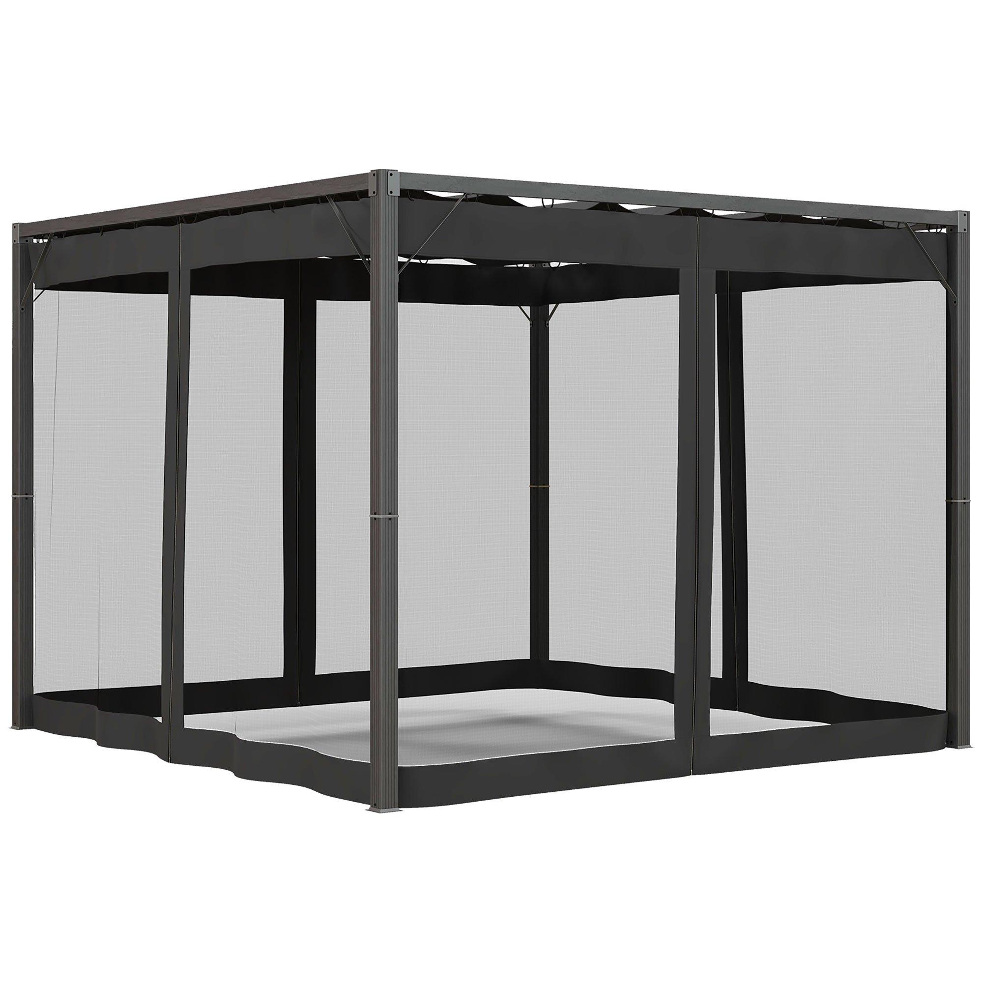 3 x 3 m Retractable Pergola Canopy with Netting, Metal Frame, Dark Grey
